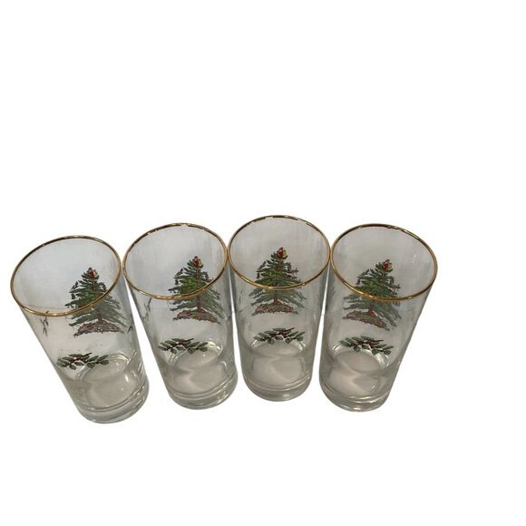 4 Spode Christmas Tree Gold Trim Glasses Rubs Rims  Tall - Picture 3 of 3